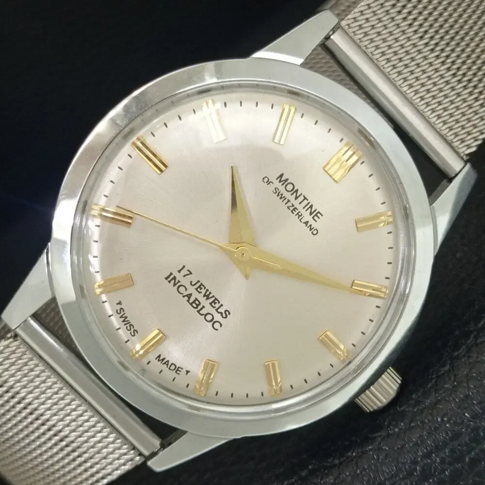 Vintage 1984 Montine Of Switzerland Manual Mens Silver Watch W/Steel Strap